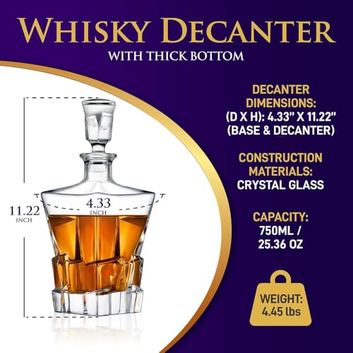 NutriChef Whiskey Decanter, Glass Liquor Decanter, Gifts for Men Dad, Anniversary, Birthday, Christmas- for Bourbon Scotch Liquor Vodka, BPA Free