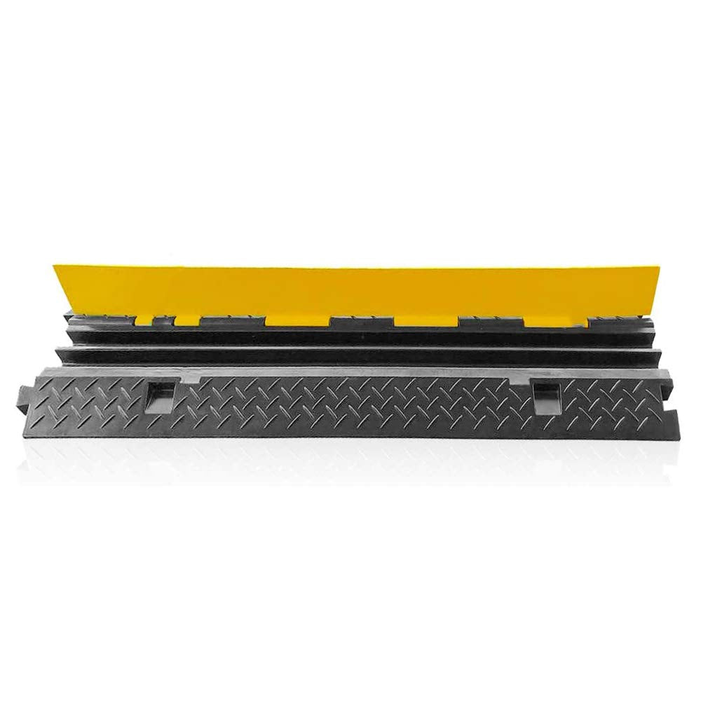 Pyle Durable Cable Ramp Protective Cover - 2,000 lbs. Heavy Duty Hose & Cable Track Protector w/ Flip-open Top Cover & 2-Ch. Groove Design, Cable Concealer for Outdoor/Indoor Use, 2 Pack - PCBLCO26X2