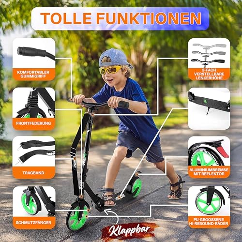 Hurtle Renegade Kick Scooters for Kids Teenagers Adults- 2 Wheel Kids Scooter with Adjustable T-Bar Handlebar - Alloy Anti-Slip Deck - Portable Folding Scooters for Kids with Carrying Strap