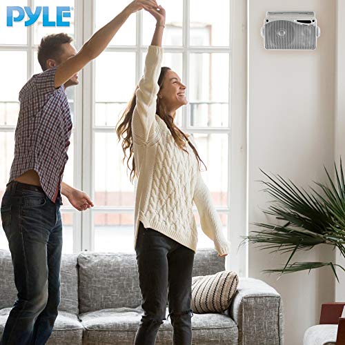 3-Way Weatherproof Outdoor Speaker Set - 3.5 Inch 200W Pair of Marine Grade Mount Speakers - in a Heavy Duty ABS Enclosure Grill - Home, Boat, Poolside, Patio, Indoor Outdoor Use - Pyle PLMR24 (White)