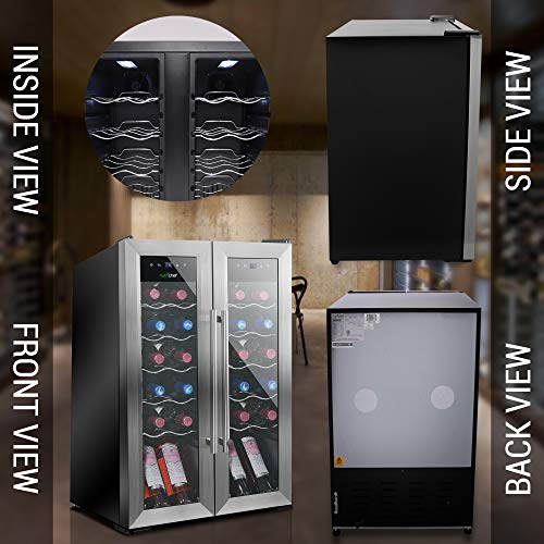 24 Bottle Wine Cooler Refrigerator - White Red Wine Fridge Chiller Countertop Wine Cooler - Freestanding Compact Mini Wine Fridge 24 Bottle w/Digital Control, Stainless Steel Door - NutriChef PKCWC24