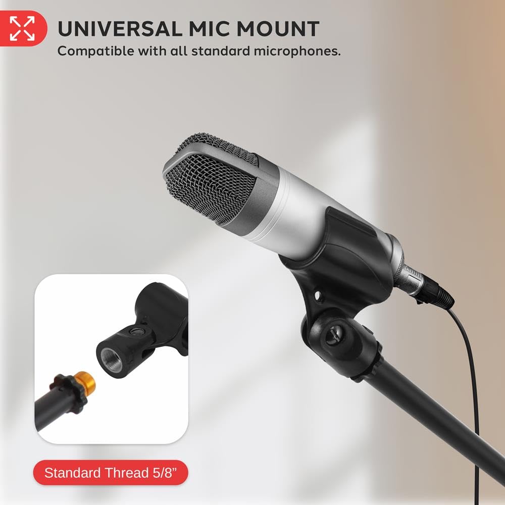 Pyle Universal Adjustable Tripod Microphone Stand - Pair of Heavy Duty Lightweight Professional Compact Extendable Stage Studio Floor Standing Boom Mic Holder w/ Carry Bag, 5/8" Adapter - PMKSKT35