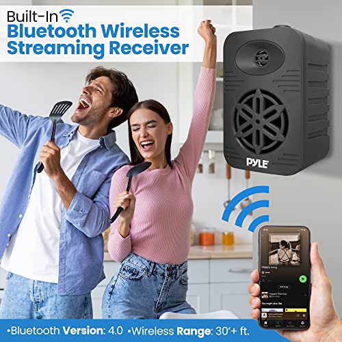 PyleUsa Bluetooth Indoor Outdoor Speakers Pair - 300 Watt Dual Waterproof 4” 2-Way Full Range Speaker System W/ 1/2” High Compliance Polymer Tweeter - Home, Boat, Deck, Patio, Poolside - PDWRBT46BK,black