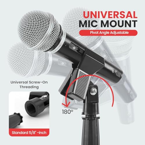 Pyle Adjustable Microphone Stand - Universal Mic Stand with Compact Heavy Base, Floor Standing Design, Height Adjustable, Pivot Angle Clip for Singing & Recording (2.8’ - 5’ ft., 9.8” Base Diameter)