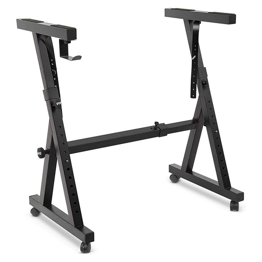 Pyle Port Universal Electronic Black Heavy-Duty Z Style Keyboard Organ Holder Rack Portable Piano Stand W/Adjustable Height and Width, Locking Wheels PKST48