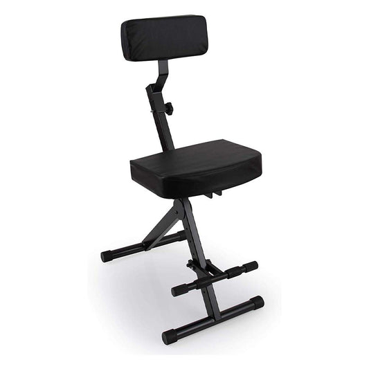 PYLE Drum Throne - Guitar Stool, Foldable & Portable Chair w/ Backrest & Footrest, Adjustable Music Stool for Adults, Padded Cushioned Seat & Back