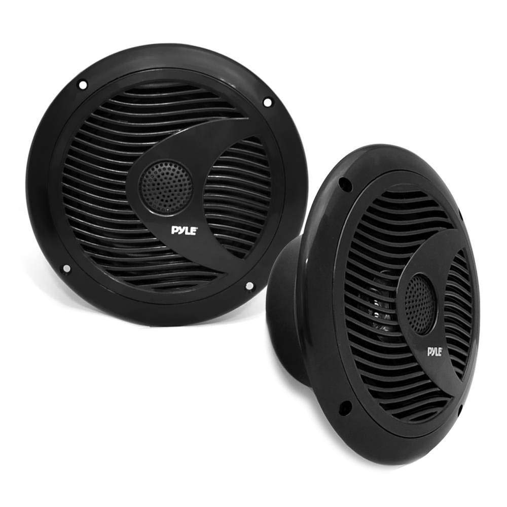 Pyle 6.5” Dual Marine Speakers - IP44 Waterproof and Weather Resistant Outdoor Audio Stereo Sound System with Built-in Led Lights, 150 Watt Power and Polypropylene Cone - 1 Pair - PLMR6LEB (Black)