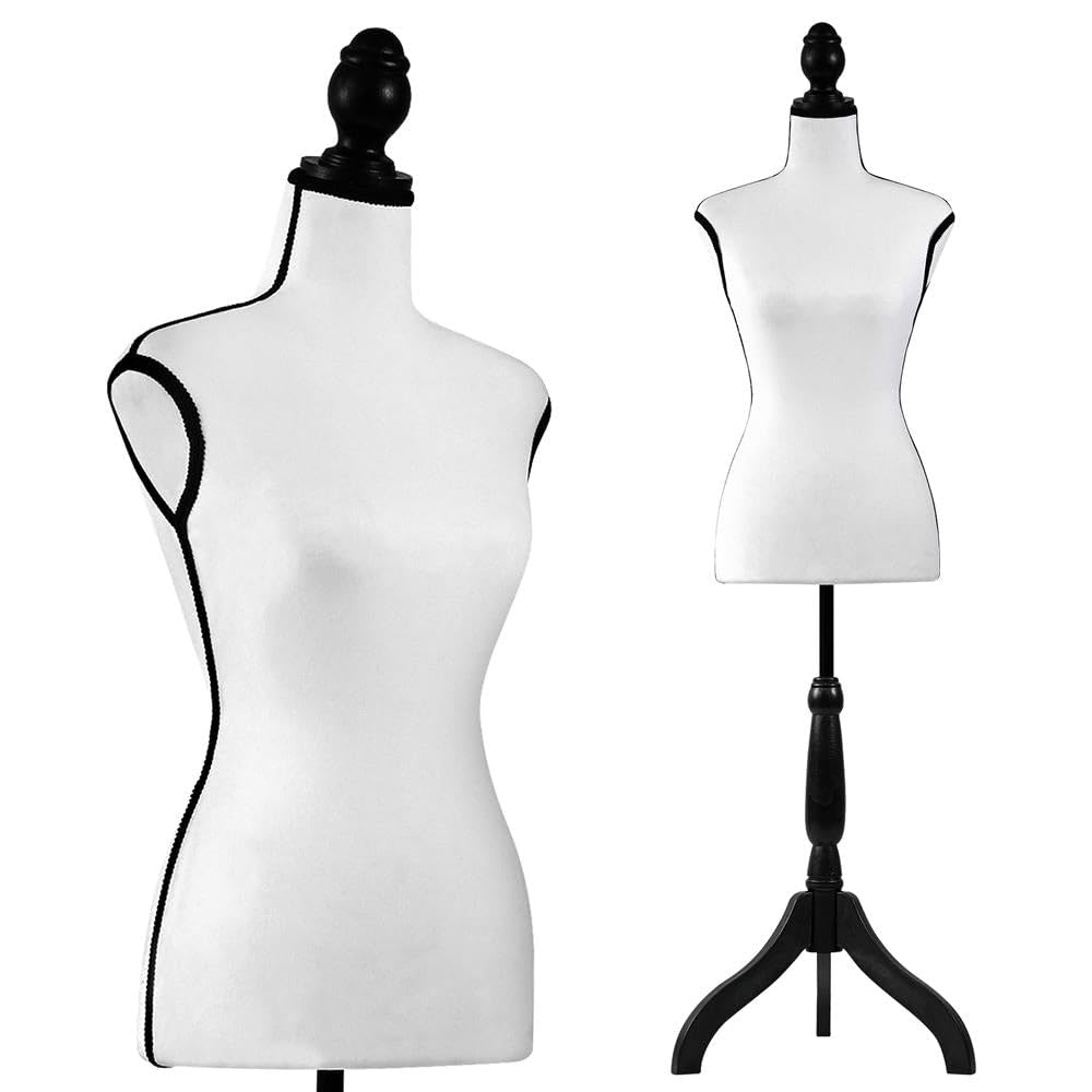 SereneLife White Female Dress Form Mannequin with Adjustable Height (52"–64") – Lightweight Foam Torso for Sewing, Boutique Clothing Display, Jewelry Draping – Stable Tripod Pinewood Stand