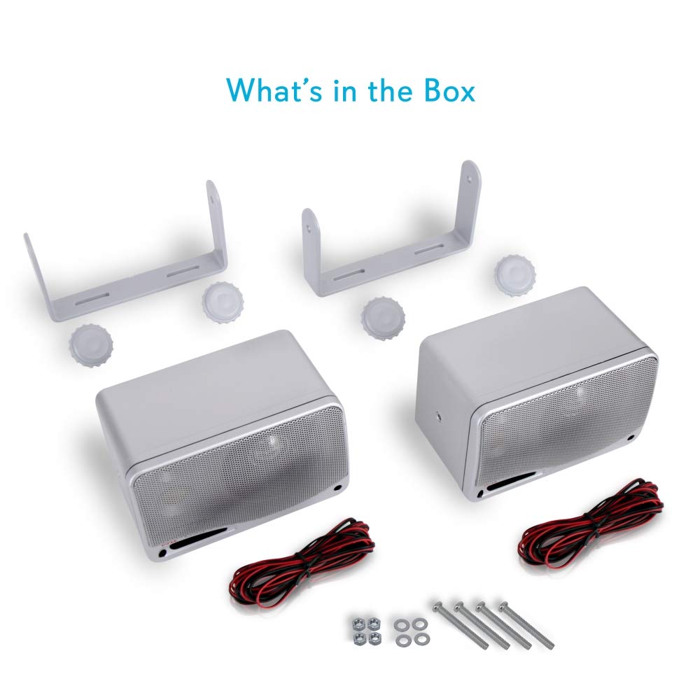3-Way Weatherproof Outdoor Speaker Set - 3.5 Inch 200W Pair of Marine Grade Mount Speakers - in a Heavy Duty ABS Enclosure Grill - Home, Boat, Poolside, Patio, Indoor Outdoor Use - Pyle PLMR24 (White)