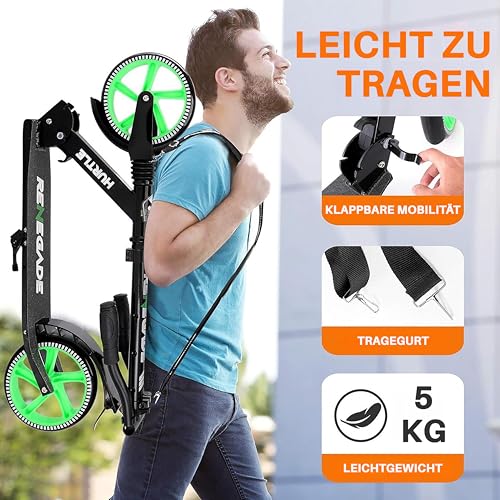 Hurtle Renegade Kick Scooters for Kids Teenagers Adults- 2 Wheel Kids Scooter with Adjustable T-Bar Handlebar - Alloy Anti-Slip Deck - Portable Folding Scooters for Kids with Carrying Strap