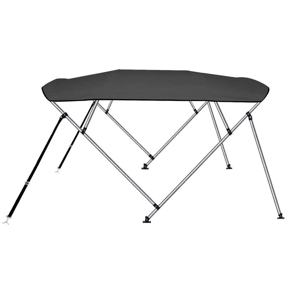 SereneLife 4 Bow Bimini Top Boat Cover – 96" L x 85-90" W x 54" H, Durable 1" Aluminum Frame, Waterproof & UV-Resistant, Easy Install with Front Straps, Rear Support Arms & Free Storage Boot (Gray)