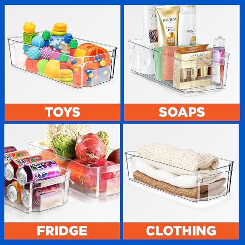 NutriChef 6-Piece Clear Refrigerator Organizer Set – 5 Wide Bins & 1 Egg Holder, BPA-Free, for Fridge, Freezer, Pantry, Cabinets & Countertops