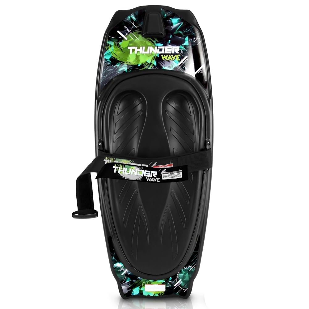 SereneLife Water Sport Kneeboard with Hook for Kids & Adults, Kneeboard with Strap for Boating, Waterboarding, Kneeling Boogie Boarding, Knee Surfing, Black/Green, 50.0’’ x 20.0’’ x 4.5’’