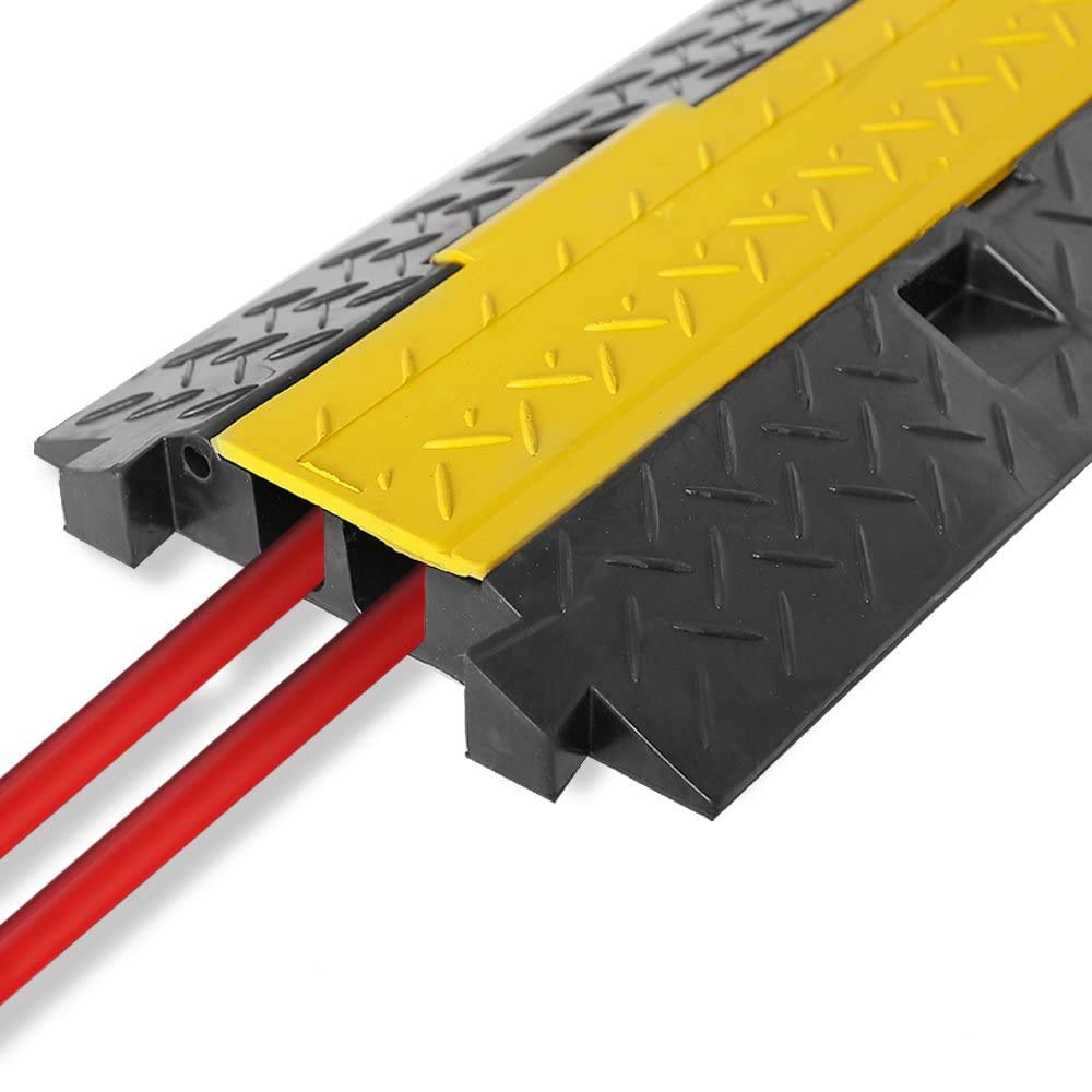 Pyle Durable Cable Ramp Protective Cover - 2,000 lbs. Heavy Duty Hose & Cable Track Protector w/ Flip-open Top Cover & 2-Ch. Groove Design, Cable Concealer for Outdoor/Indoor Use, 2 Pack - PCBLCO26X2