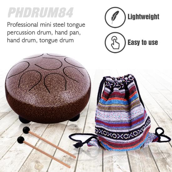 Pyle Professional Pan Drum, Steel Pan, Finger Steel Drum, Harmonic Handpan - Includes Rubber Mallet and Travel Bag (PHDRUM84)