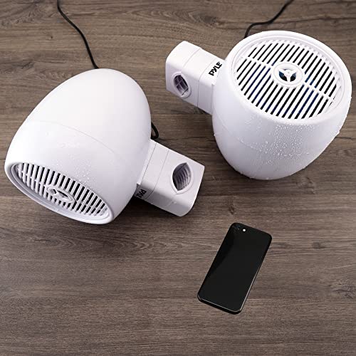 PyleUsa 8” Waterproof Off-Road Speakers - 300W 2-Way Marine Wakeboard Tower Sound System w/LED Light, Full Range Outdoor Stereo Speaker for Car, ATV, UTV, Jeep, Boat, Includes Brackets (White)