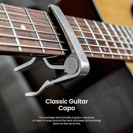 Pyle 4 String 2 Piece Accessory Kit Premium Zinc Metal Capo & Steel Slide for Acoustic Guitar PGA500SLD