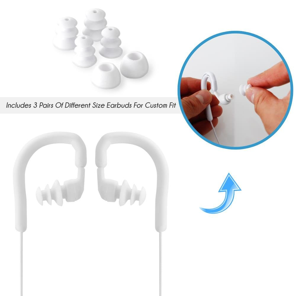 PyleHome Wired Waterproof Ear Headphones - IP7 Marine Grade Flexible and Comfortable Wearable Earphones for Sport like Swimming Running Gym Workout w/ 3 Earbud MP3 and ipod Compatible PWPE10W