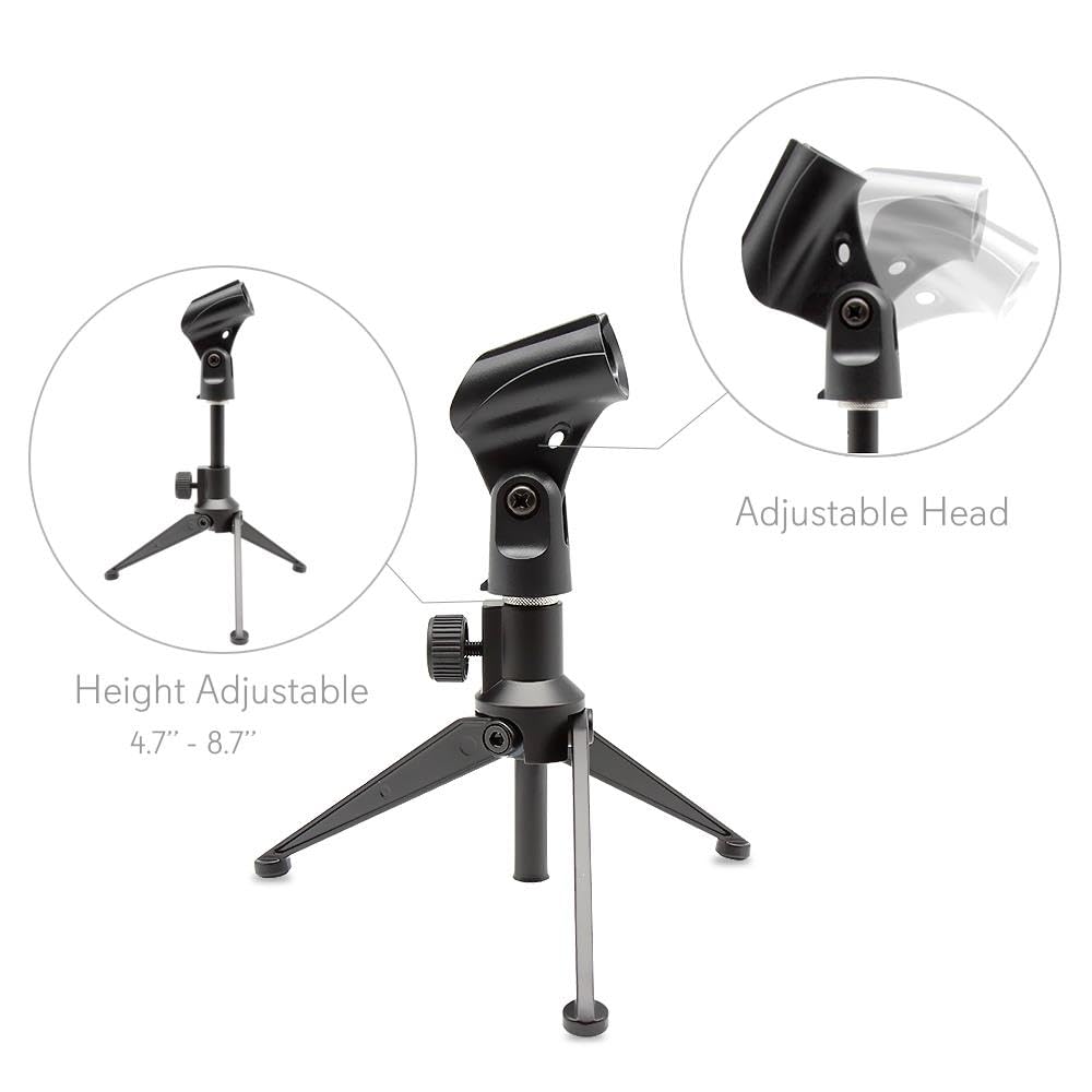 Pyle Desktop Microphone Stand - Heavy Duty Die-Cast Metal Tripod - Adjustable height 4.7” to 8.7” H, Heavy Duty Clutch Supports up to 5 Lbs. - Ideal for Podcasts, Desktop Recording, Office - PMKSDT25