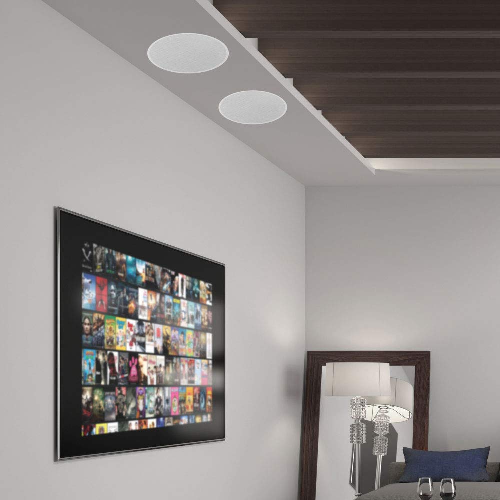 Pyle Ceiling and Wall Mount Speaker - Wireless Bluetooth 6.5" Dual 2-Way Audio Stereo Sound Subwoofer Kit w/ 300 Watts, in-Wall & in-Ceiling Flush Mount for Home Surround System - Pyle PWRC65BT White