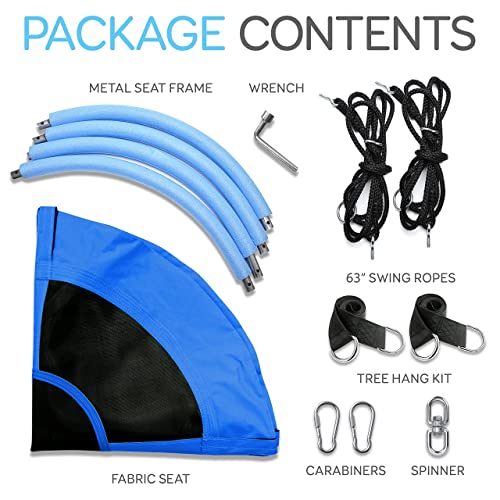 SereneLife Saucer Swing with Tree Hang Kit, 40” Outdoor Tree Swing, 2 Adjustable Hanging Rope Straps and Center Swivel Spinner for Kids (Blue)