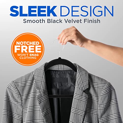 SereneLife Premium Non-Slip Velvet Hangers-Space Saving Heavy Duty Slim Suit Clothes Hanger Set with 360 Degree Swivel Metal Hook,Can Hold Up to 10 Lbs.for Coats, Jackets,Pants & Dress (50-Pack),Black