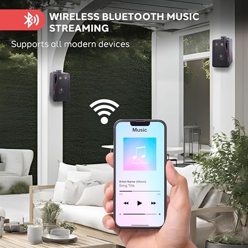 Pyle Outdoor Waterproof Wireless Bluetooth Speaker - 3.5 Inch Pair 3-Way Active Passive Weatherproof Wall, Ceiling Mount Dual Speakers System w/Heavy Duty Grill, Patio, Indoor Use PDWR42BBT (Black)