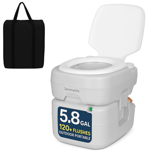 SereneLife 5.8 Gallon Portable Camping Toilet with Carry Bag and Hand Sprayer For Adults, Leak Proof Toilet with Waste Level Indicator, Portable Potty for Camping, Hiking, Roadtrip, Car, Tent