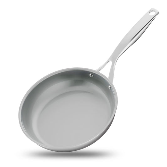 NutriChef 8'' Small Fry Pan-PFOA/PFOS Free Stainless Steel Stain-Resistant Frying Pan Kitchen Cookware w/Durable Ceramic Non-Stick Coating, Hollowed Cast Handles - Works w/ Model NCSSX45