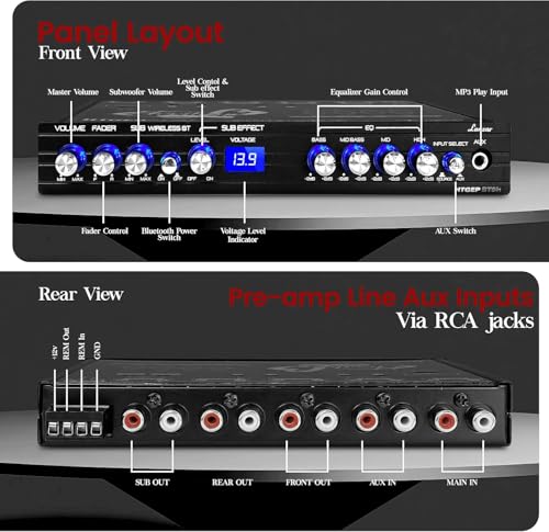 Lanzar 4 Band Parametric Equalizer - Bluetooth Wireless Audio Connectivity, Blue Light Illumination, Works with All of Today’s Latest Devices, 3.5mm AUX Input Jack, Input Gain Adjustments