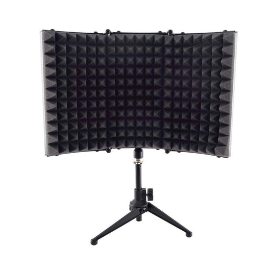 Pyle Sound Isolation Recording Booth Shield - 2" Thick Foldable Studio Microphone Dampening Filter Foam Cube, Audio Acoustic Noise Isolator Platform Pads w/ Wedgie Padding, Tripod Base Stand