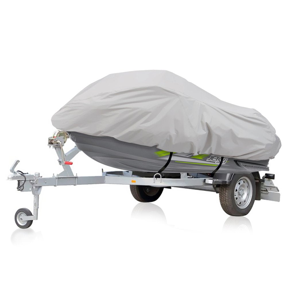 Pyle Marine Grade Polyester Jetski Cover - Size Supports 102” and Under - Heavy Duty Universal Trailer Storage Cover for Personal Watercraft - Waterproof Weather Resistant with Elastic Cord, Gray