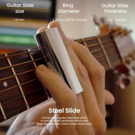 Pyle 4 String 2 Piece Accessory Kit Premium Zinc Metal Capo & Steel Slide for Acoustic Guitar PGA500SLD
