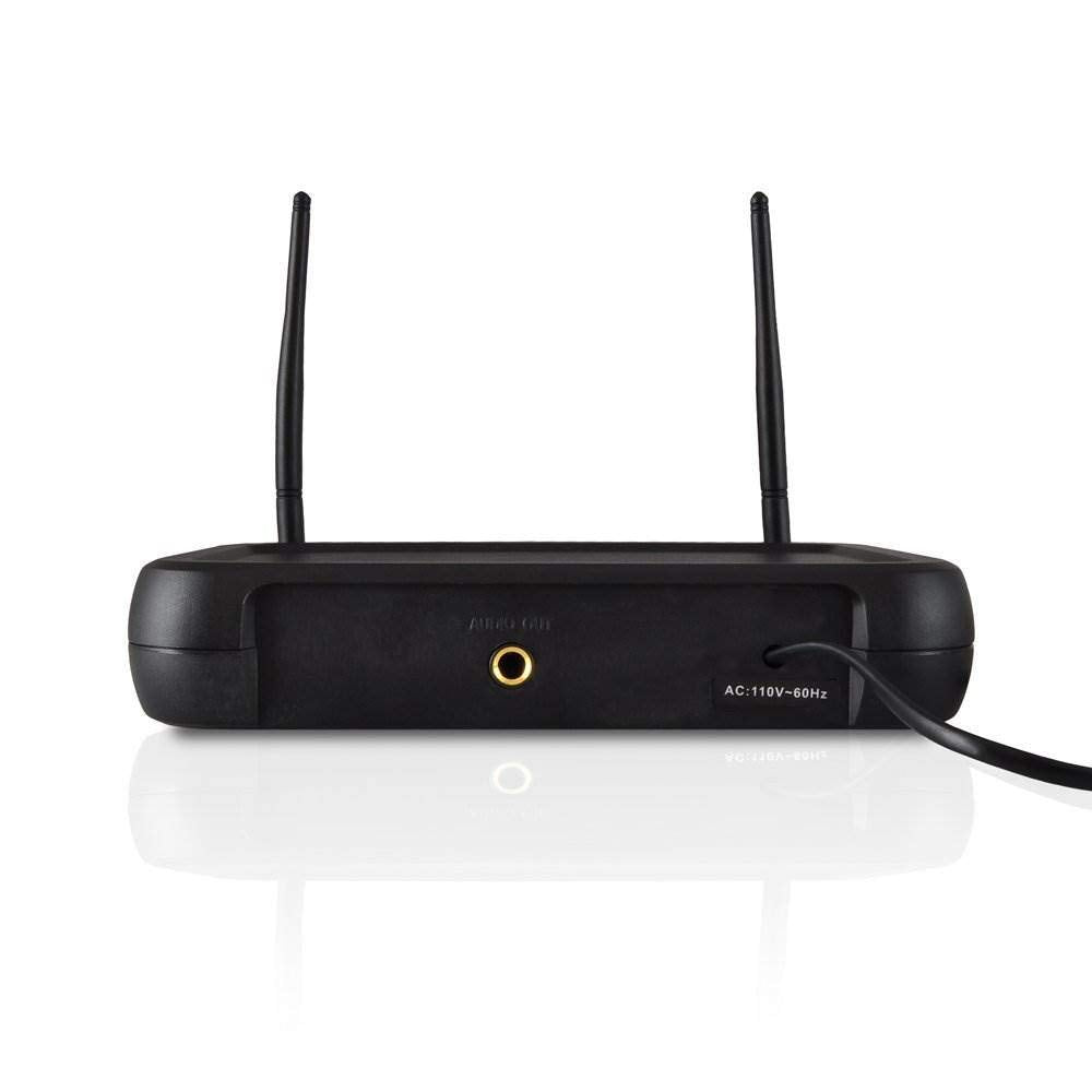 Pyle Dual Channel Wireless Microphone System - VHF Fixed Dual Frequency Wireless Mic Receiver Set with 2 Lavalier, 2 Headset Mics, 2 Transmitter, Receiver - For PA, Karaoke, Dj Party - Pyle PDWM2145