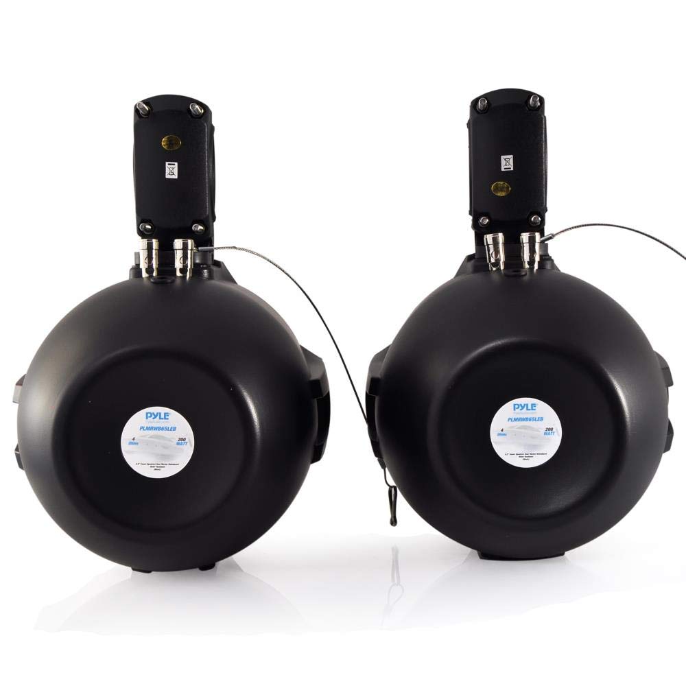 Pyle Waterproof Marine Wakeboard Tower Speakers - 6.5” Dual Subwoofer Speaker Set and 1.0” Tweeters, LED Lights and 200 Watt Power - 2-way Boat Audio System with Mounting Bracket - PLMRWB65LEB (Black)