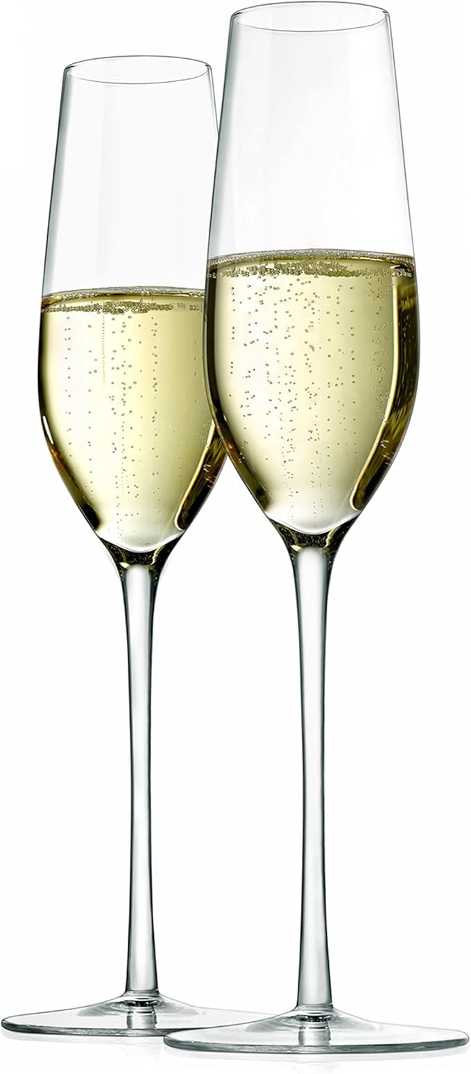 NutriChef Kitchen 9 Ounce Champagne Flutes Set of 2, Hand Blown, Crystal Clear Champagne Glasses for Parties, Weddings Party, New Year, Christmas and Toasting