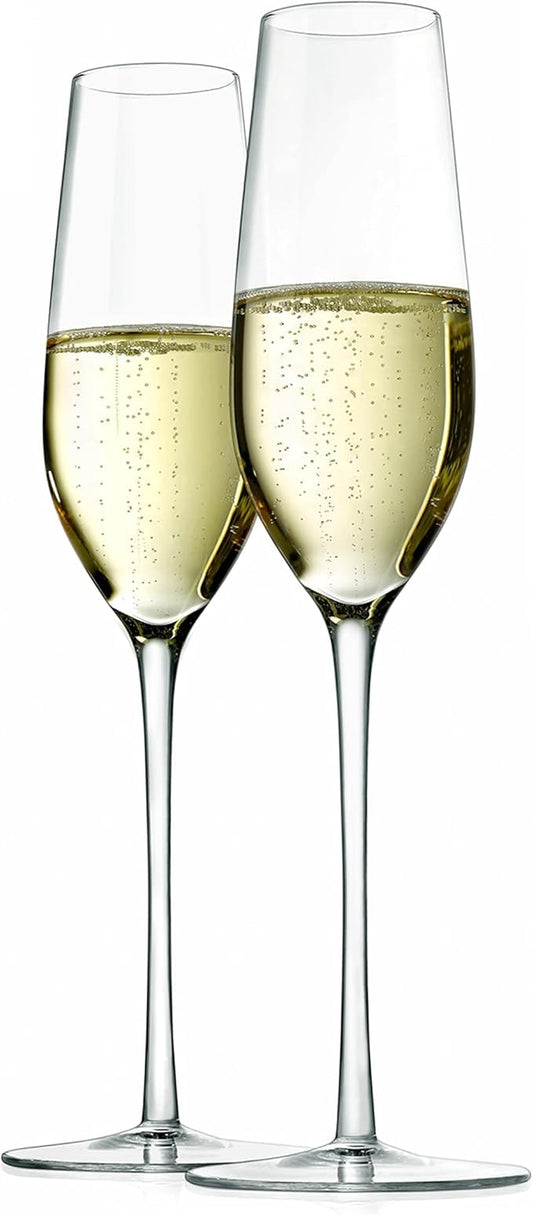 NutriChef Kitchen 9 Ounce Champagne Flutes Set of 2, Hand Blown, Crystal Clear Champagne Glasses for Parties, Weddings Party, New Year, Christmas and Toasting