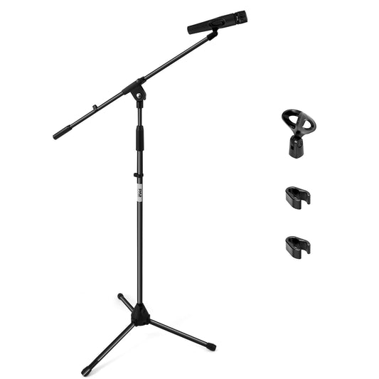 Pyle Foldable Tripod Microphone Stand - Universal Mic Mount and Height Adjustable from 37.5'' to 65.0'' Inch High w/ Extending Telescoping Boom Arm Up to 28.0'' - Knob Tension Lock Mechanism PMKS3