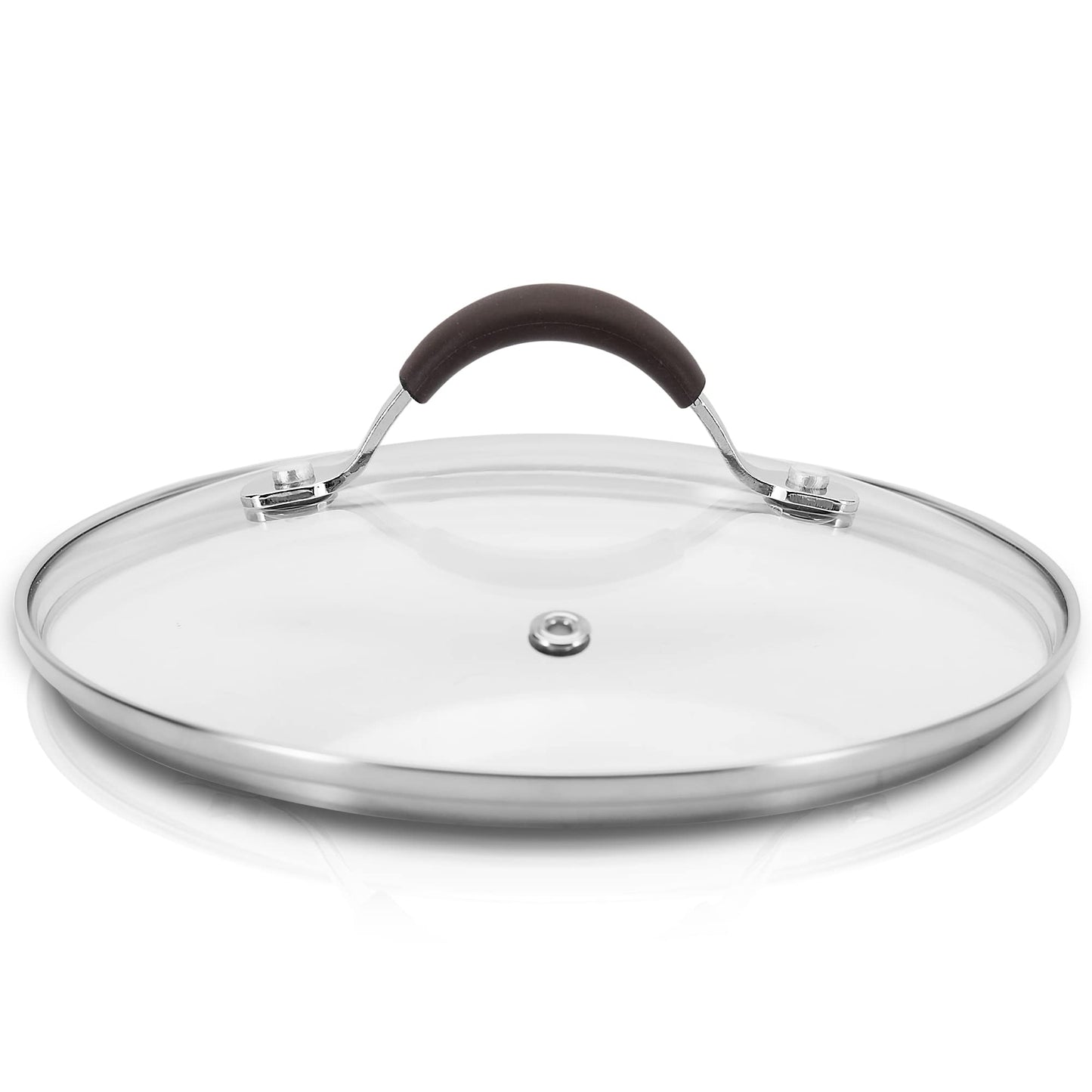 NutriChefKitchen Dutch Oven Pot Lid - See-Through Tempered Glass Lids, Stainless Steel Rim, Dishwasher Safe (Works with Models: NCCW14SBR & NCCW20SBR), Brown - NCCW14SBRDLID