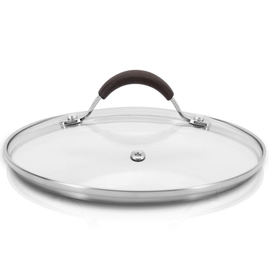 NutriChefKitchen Dutch Oven Pot Lid - See-Through Tempered Glass Lids, Stainless Steel Rim, Dishwasher Safe (Works with Models: NCCW14SBR & NCCW20SBR), Brown - NCCW14SBRDLID