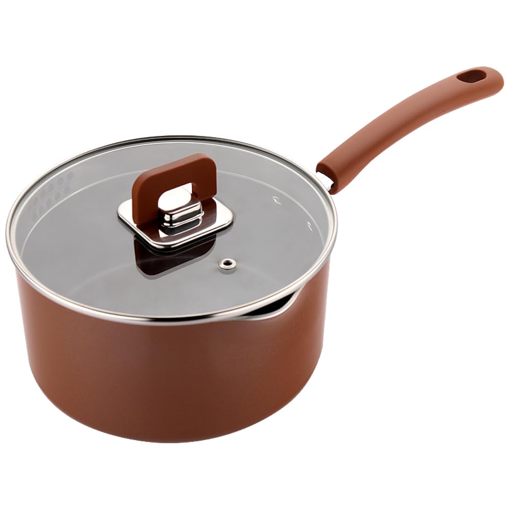 NutriChef 3.1Qt Saucepan With Lid - Non-Stick Stylish Kitchen Cookware with Foldable Knob, Works with Model: NCCWSTKBR (Brown)