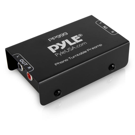 Pyle Mini Phono Turntable Preamp - Low Noise Stereo Preamplifier with RCA Input/Output - 12V DC Adapter - High-Fidelity Audio for Vinyl - Phonograph - Home Audio - PP999