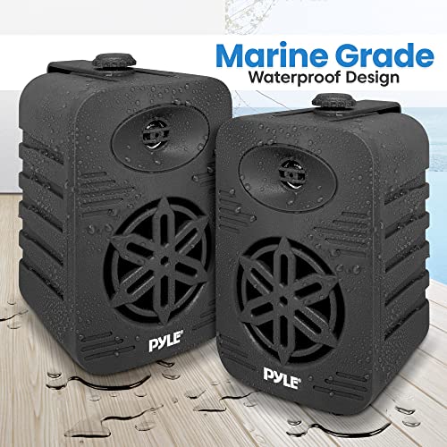 PyleUsa Bluetooth Indoor Outdoor Speakers Pair - 300 Watt Dual Waterproof 4” 2-Way Full Range Speaker System W/ 1/2” High Compliance Polymer Tweeter - Home, Boat, Deck, Patio, Poolside - PDWRBT46BK,black