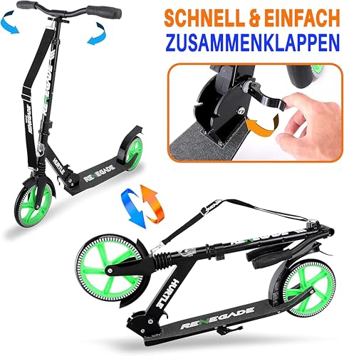 Hurtle Renegade Kick Scooters for Kids Teenagers Adults- 2 Wheel Kids Scooter with Adjustable T-Bar Handlebar - Alloy Anti-Slip Deck - Portable Folding Scooters for Kids with Carrying Strap