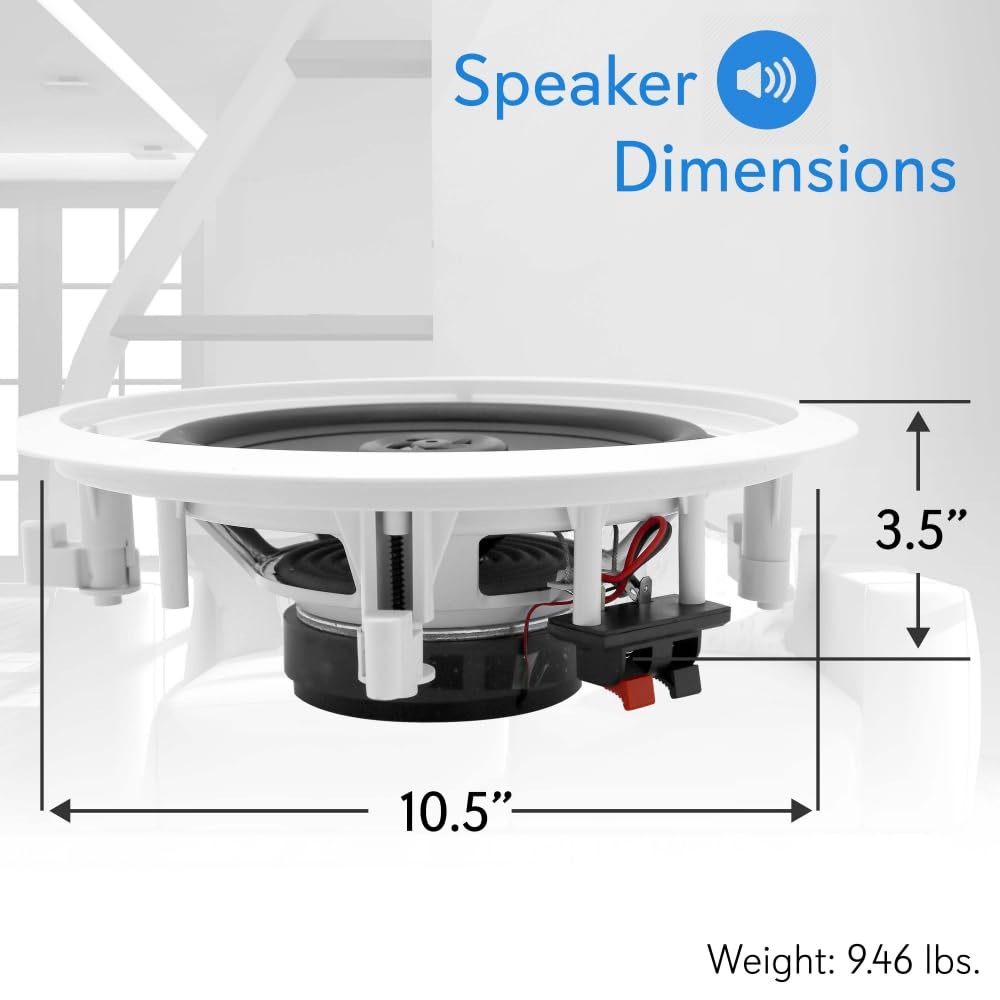 8'' 2-Way Midbass Woofer Speakers - Pair In-Wall/In-Ceiling Woofer Speaker System 1'' High-Temperature Voice Coil Flush Mount Design w/50Hz - 20kHz Frequency Response 250 Watts Peak - Pyle PDIC81RD