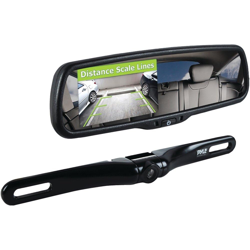 Pyle Rearview Backup Parking Assist Camera & Monitor System Kit - 4.3" Screen, Waterproof License Plate Mount, Night Vision, 170° Angle Adjustable, Auto Reverse Activation, Distance Scale Lines