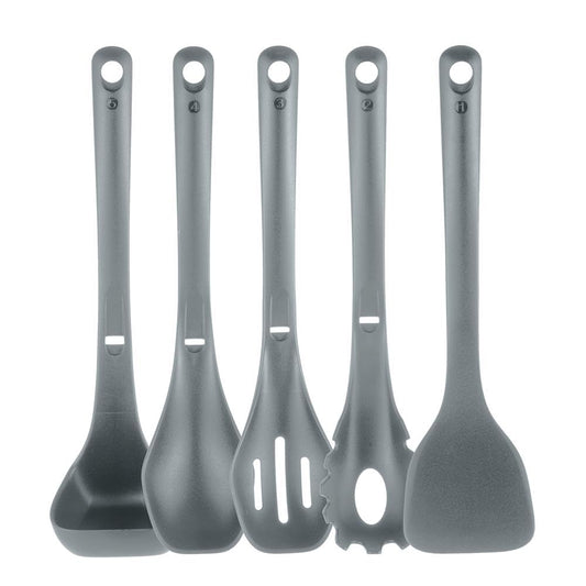 Kitchen Cooking Utensils Set - Includes Solid Spatula, Pasta Fork, Solid Spoon, Slotted Spoon & Tool Seat, Works with Model: NCCWSTKGRY (Gray)