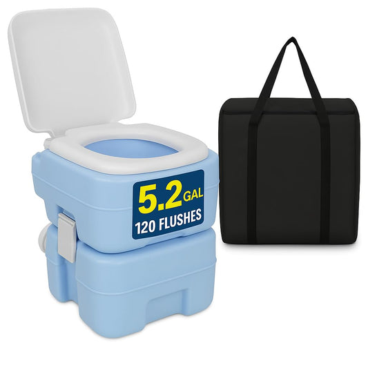 SereneLife 20L Portable Toilet with Carry Bag, Hand Sprayer & Funnel – Leak-Proof, Odorless Camping Toilet with Detachable Waste Tank, T-Flush System & 330 lb Capacity for Indoor & Outdoor Use