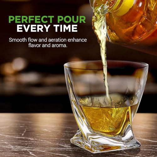 NutriChef Whiskey Decanter Set - Elegant Crystal Glass w/ Four 750ml BPA-Free Glasses - Naturally Aerates & Separates Whisky Sediment - Easy To Clean, Dishwasher Safe