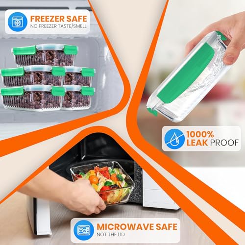 NutriChef 10-Piece Glass Food Storage Containers Set – (5 BPA-Free Airtight Meal Prep Containers with 5 Vented Locking Lids), Stackable & Oven Safe, Leakproof, Reusable, Freezer & Microwave Friendly